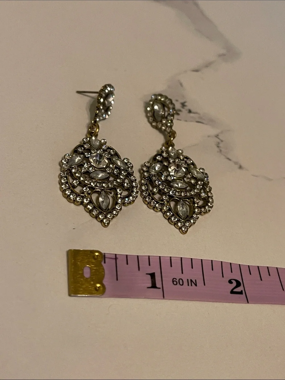 Fashion Jewelry Gold-Tone Clear Rhinestone Filigree Chandelier Earrings